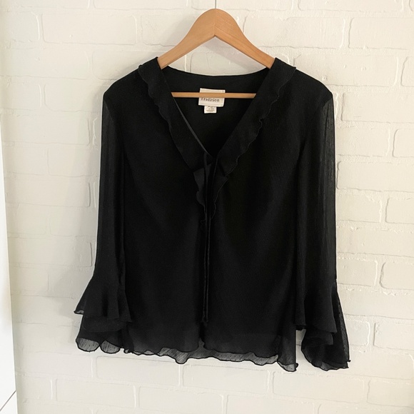 Vintage Blouse Sheer Flare sleeve Dark Romantic Ruffled Fairy Polka dot Sz 14 - Picture 3 of 15